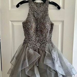 Elegant Gray Beaded Dress